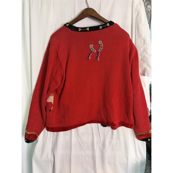VTG Berek By Takako Sakon Red Equestrian Long Sleeve Horse Cardigan FLAWS Sz L - Picture 12 of 16